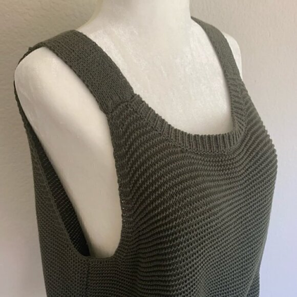 Lou & Grey Knit Tank S Woven Sleeveless Tunic Length Olive Moss Green Rib Cozy - Picture 8 of 8